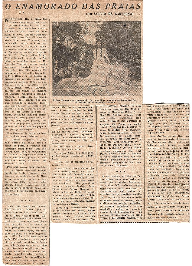 Recorte de jornal com a matéria O enamorado das praias