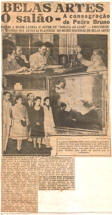 Recorte de jornal sobre medalha de honra no Salão de Belas Artes