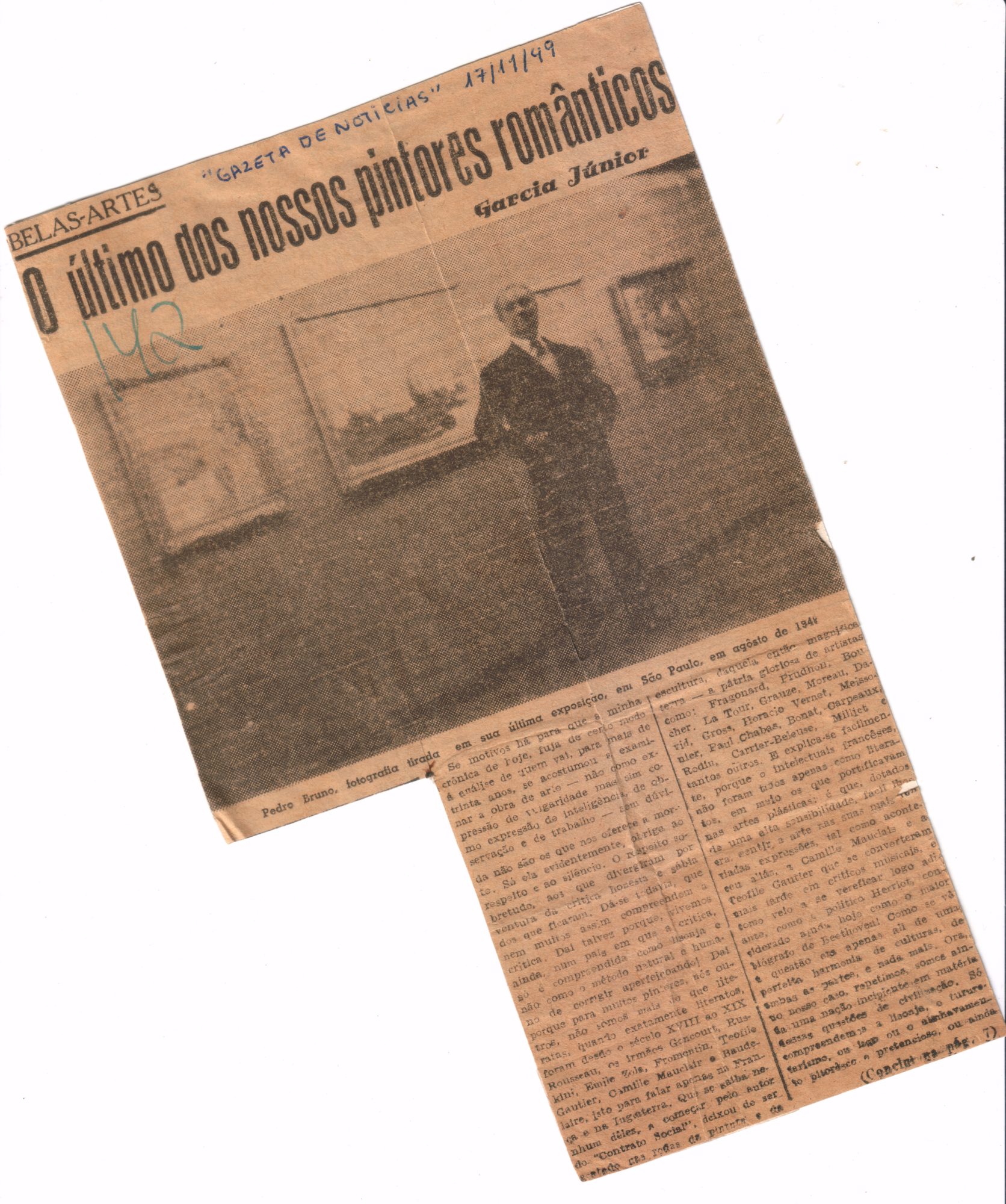 Página de revista com a reportagem O último dos nossos pintores românticos e reproduções de pinturas