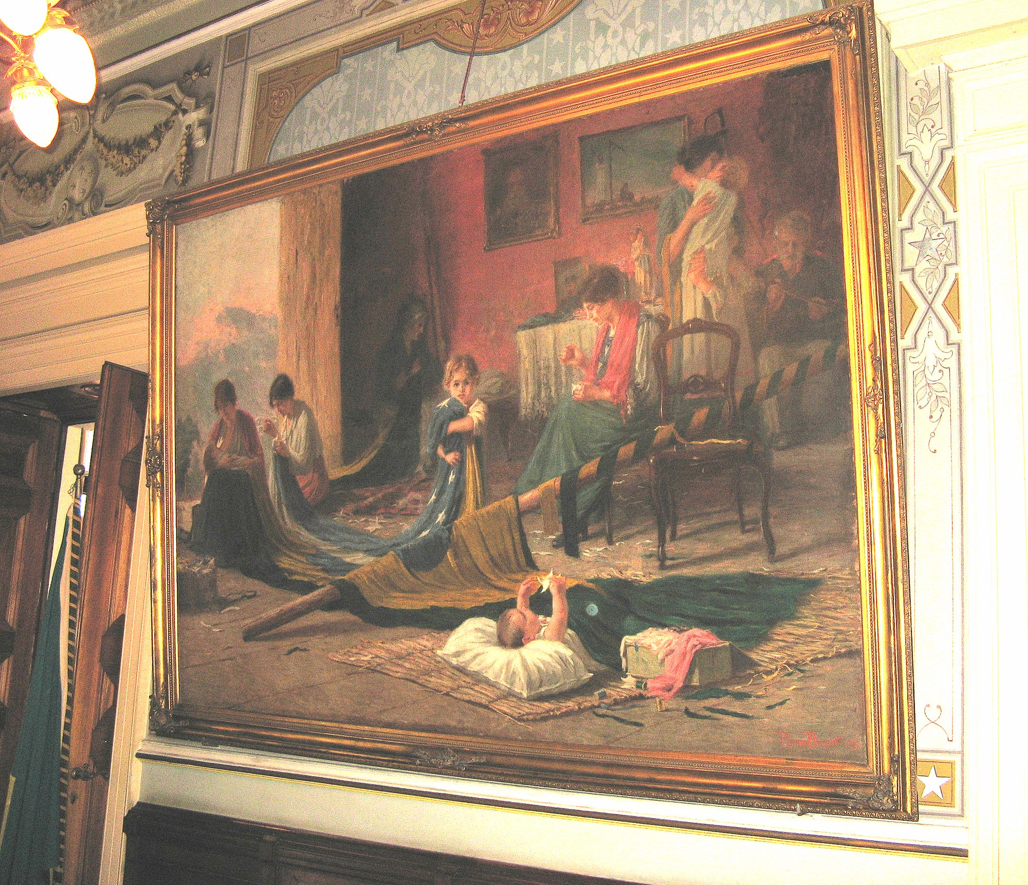 Fotografia do quadro Pátria emoldurado, exposto em uma sala do Museu da República