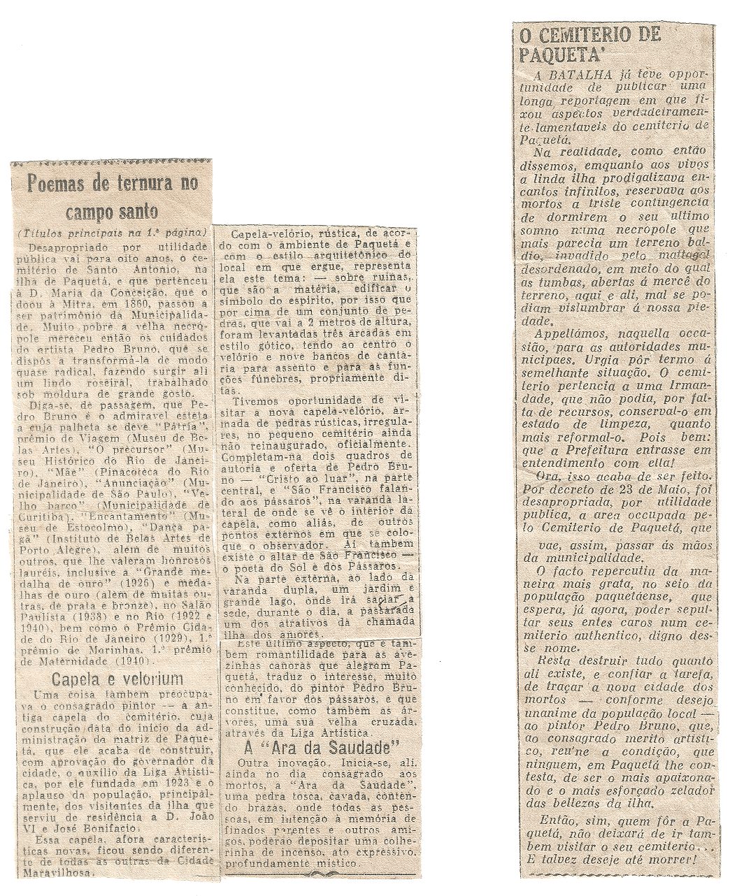 Recorte de jornal sobre a reforma do campo santo