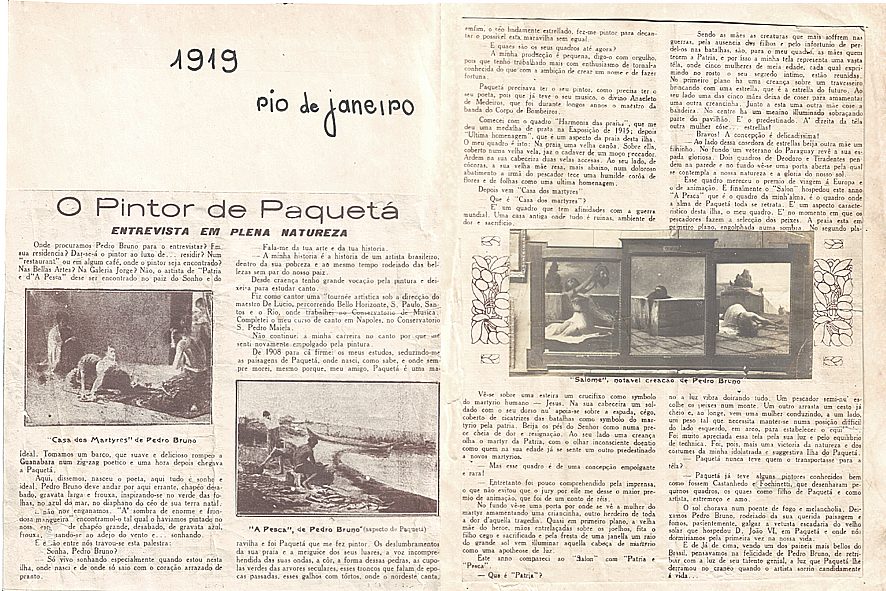 Página de jornal com a entrevista O Pintor de Paquetá, com reproduções de pinturas